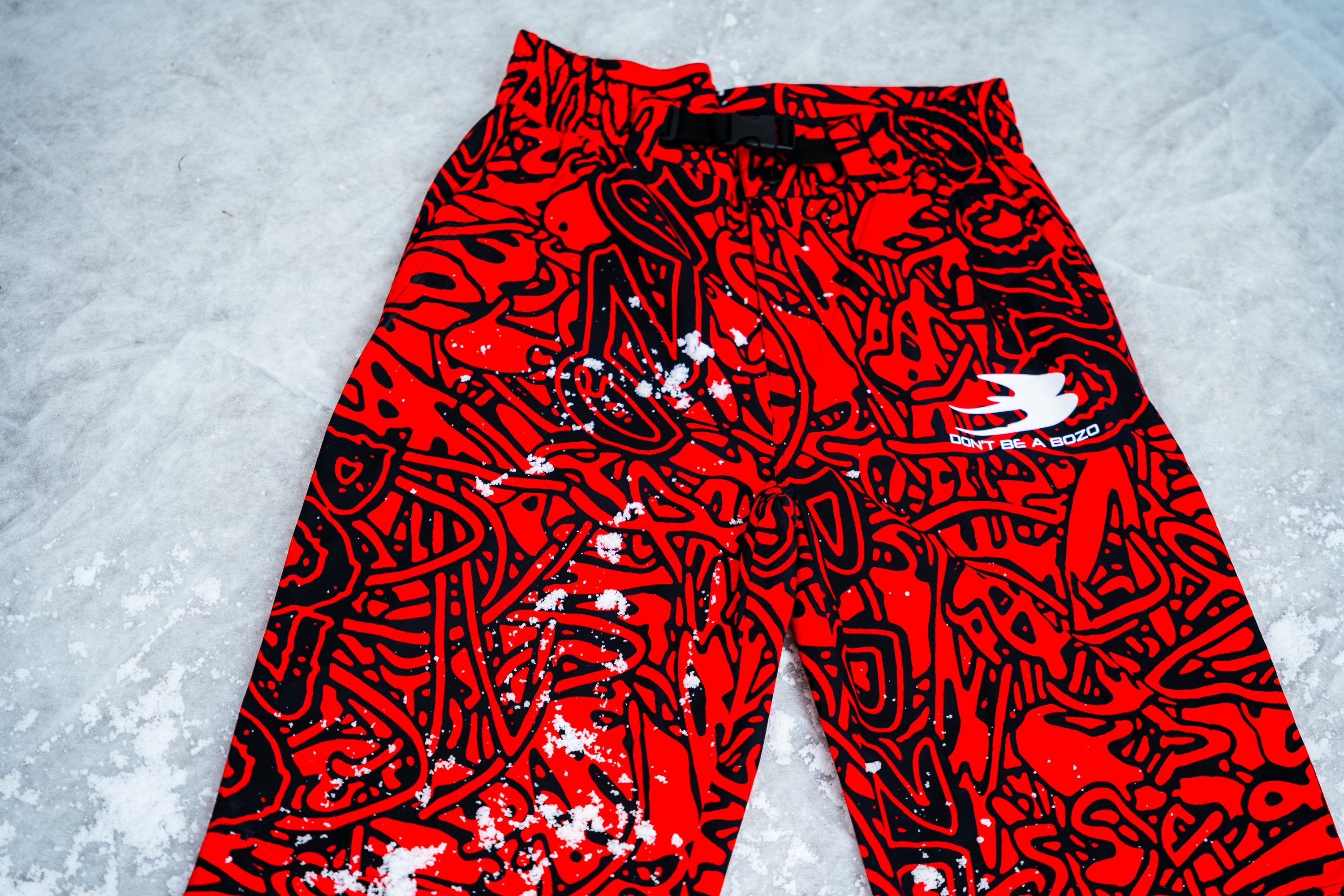 Red bozo ski suit